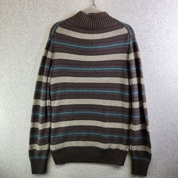 Fossil Sweater Mens M Brown Striped Shawl Collar Pullover Ribbed Knit Grandpa - Picture 15 of 16